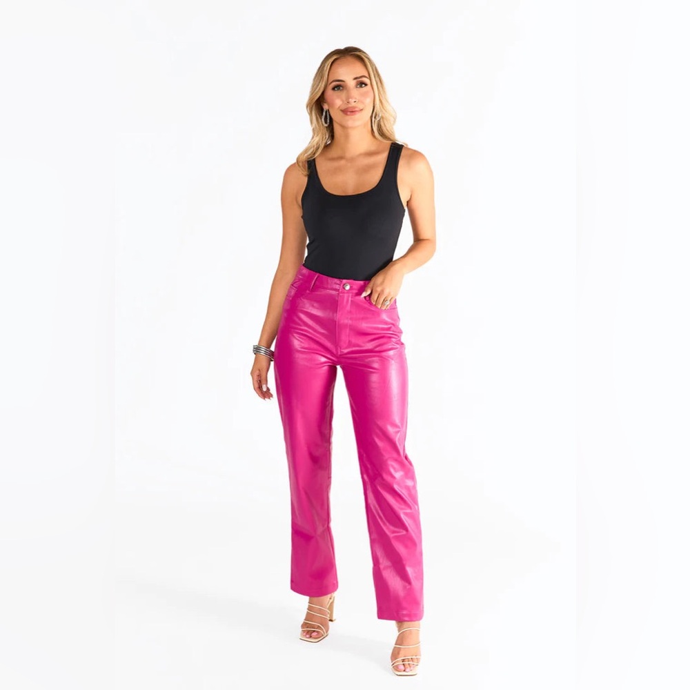 Judy Blue NWT Tummy Control Barbie Pink Faux Leather Straight Leg Pants- Size 31